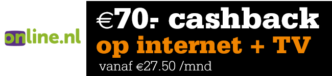 Telecombinatie Eindejaarstopper; online.nl €70 cashback op Internet & TV