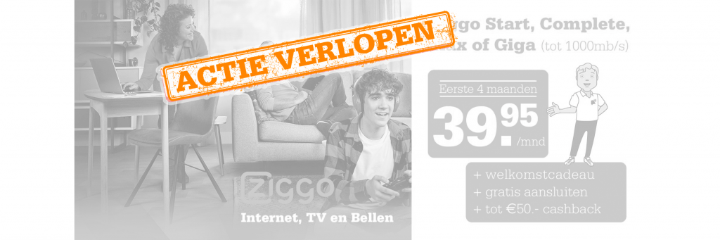 Ziggo: 4 maanden korting bij Telecombinatie + welkomstcadeau + tot €50,- cashback!