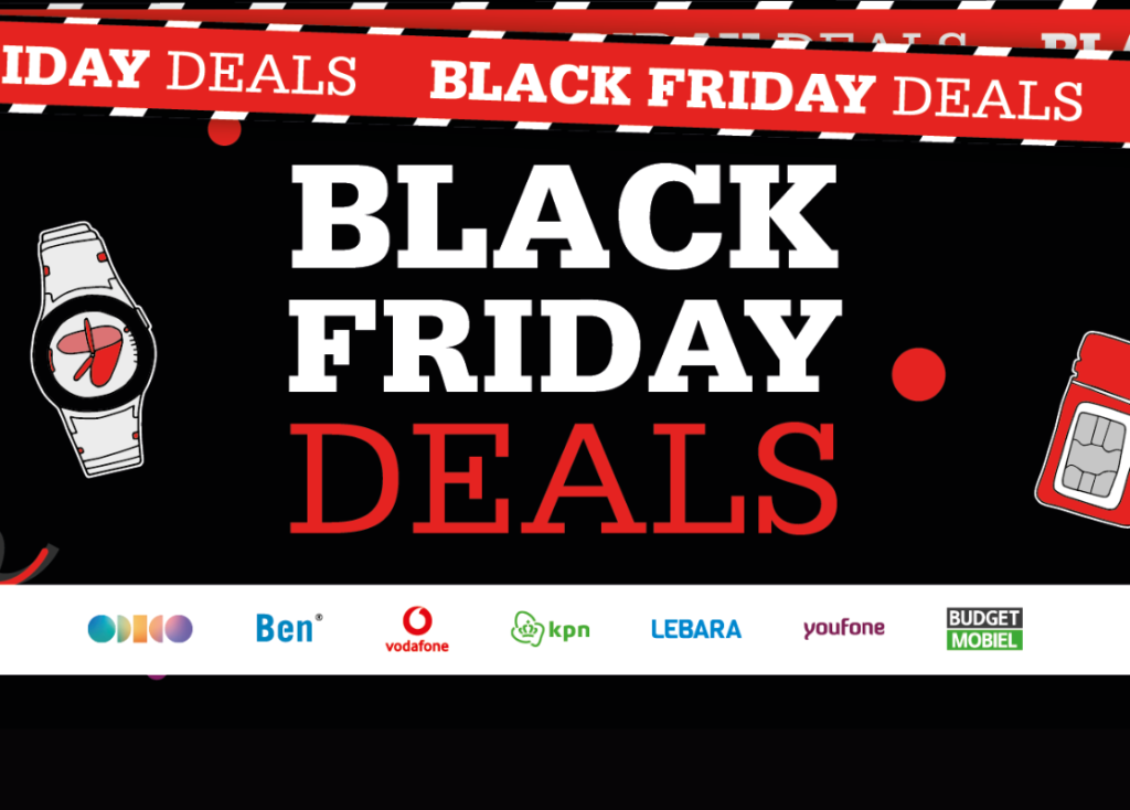 Alle Black Friday acties van Odido, KPN, Vodafone, Youfone, Lebara en Budget Mobiel bij Telecombinatie