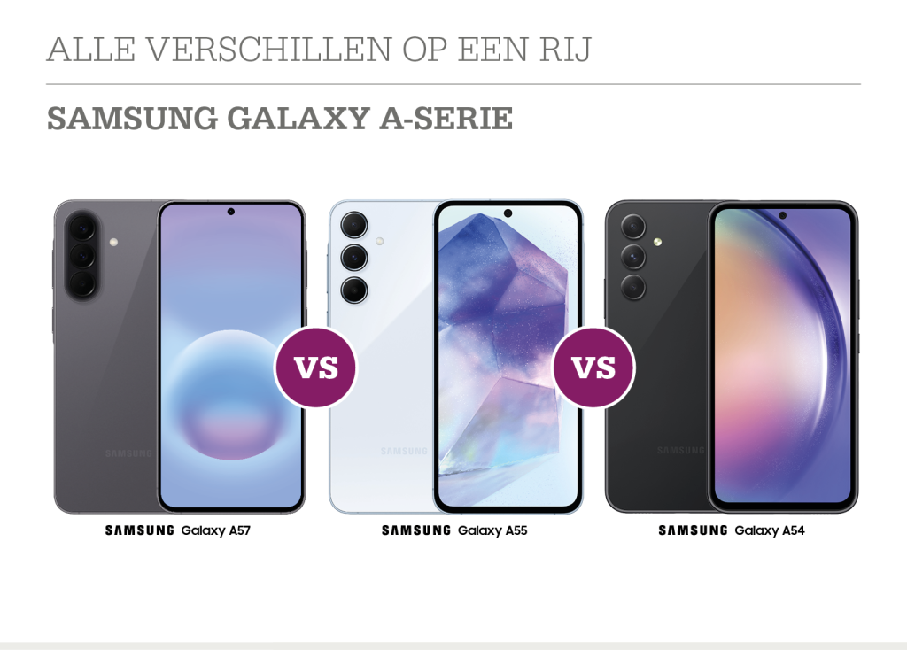 De verschillen van de A57, A55 en A54 op een rij 2026 - Samsung A57 vs A55 vs A54